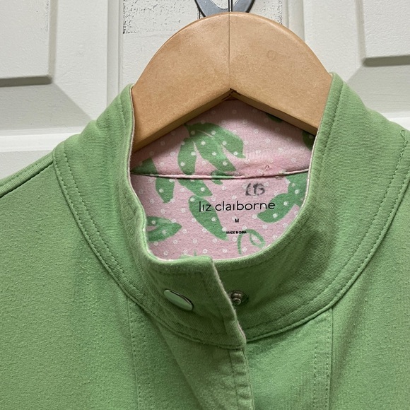 Liz Claiborne long sleeve knit sweater/jacket, snap front closure, green, M - Picture 3 of 8